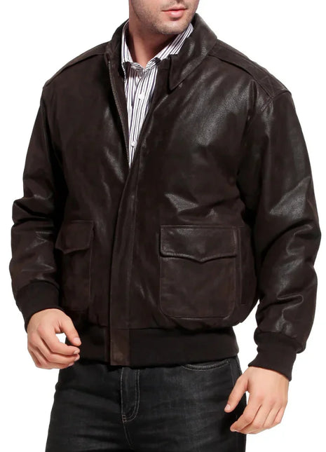 Men's Distressed Brown Leather A2 Bomber Jacket