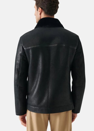 Tony Fur Collar Black Leather Jacket Mens