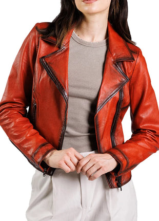 Women's Biker Orange Leather Jacket