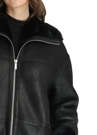 Women’s Full-Length Black Shearling Leather Coat – Ultimate Winter Warmth