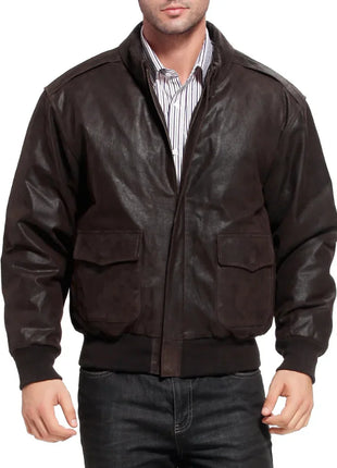 Men's Distressed Brown Leather A2 Bomber Jacket