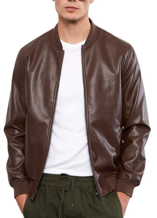 Mens Real Chocolate Brown Leather Bomber Jacket