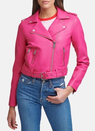 Asymmetrical Leather Hot Pink Jacket Womens