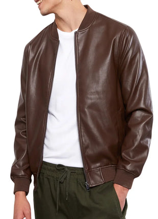 Mens Real Chocolate Brown Leather Bomber Jacket