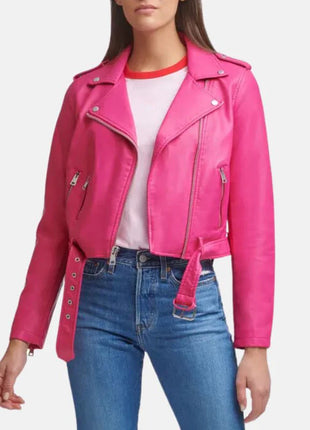 Asymmetrical Leather Hot Pink Jacket Womens