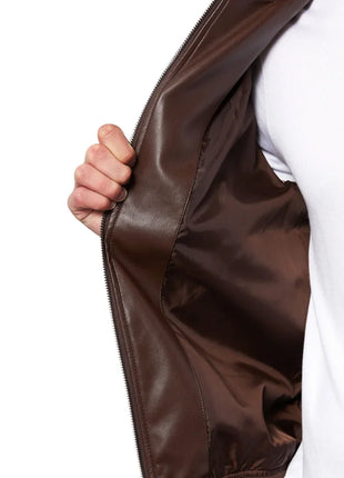 Mens Real Chocolate Brown Leather Bomber Jacket