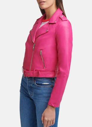 Asymmetrical Leather Hot Pink Jacket Womens