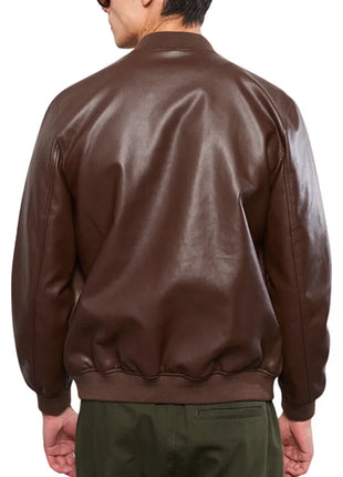 Mens Real Chocolate Brown Leather Bomber Jacket
