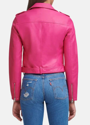 Asymmetrical Leather Hot Pink Jacket Womens