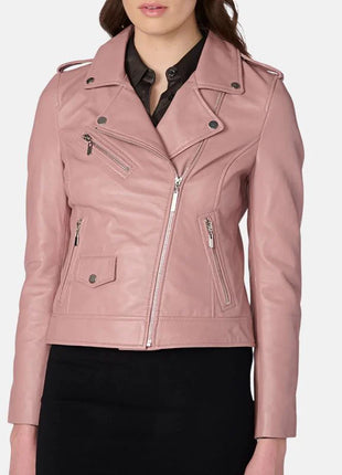 Womens Leather Pink Motorcycle Jacket