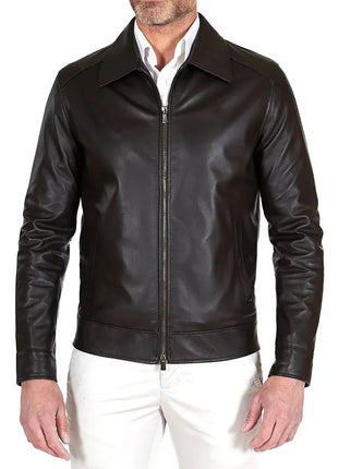 Mens John Dark Choco Brown Shirt Collar Leather Jacket