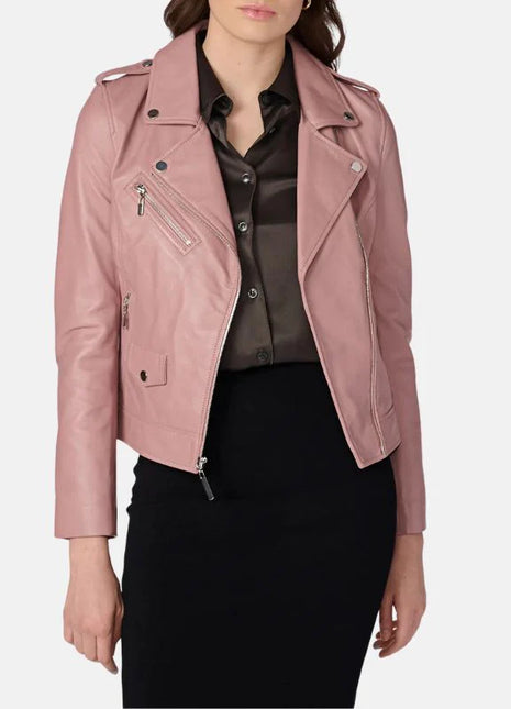 Womens Leather Pink Motorcycle Jacket