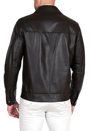 Mens John Dark Choco Brown Shirt Collar Leather Jacket