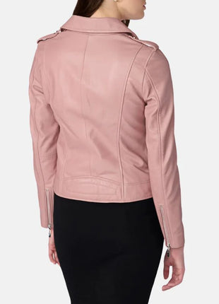Womens Leather Pink Motorcycle Jacket