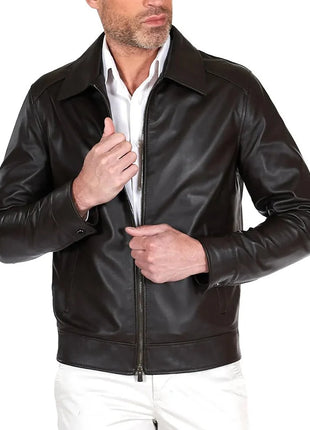 Mens John Dark Choco Brown Shirt Collar Leather Jacket