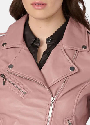 Womens Leather Pink Motorcycle Jacket
