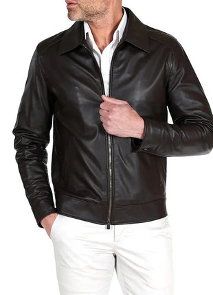 Mens John Dark Choco Brown Shirt Collar Leather Jacket