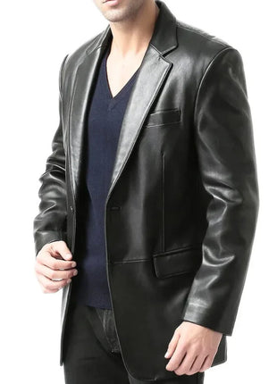 Men's Black Two Button Real Leather Blazer Jacket