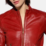 Red Leather Biker Jacket Womens