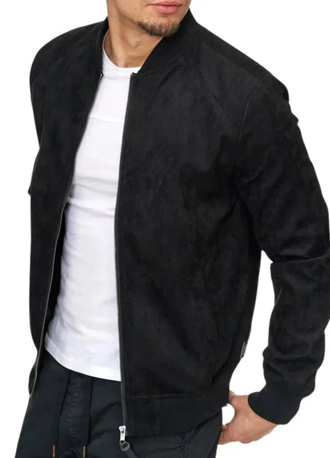 Men's Suede Leather Black Bomber Jacket