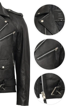 Men's Brown Moto Leather Jacket with Piping Mens Genuine Leather Biker Jacket CowhideDetails (Copy)