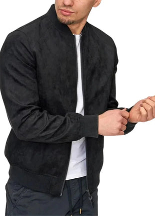 Men's Suede Leather Black Bomber Jacket