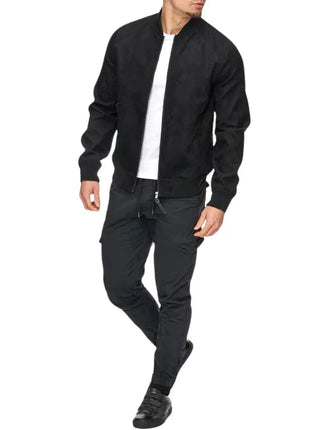 Men's Suede Leather Black Bomber Jacket