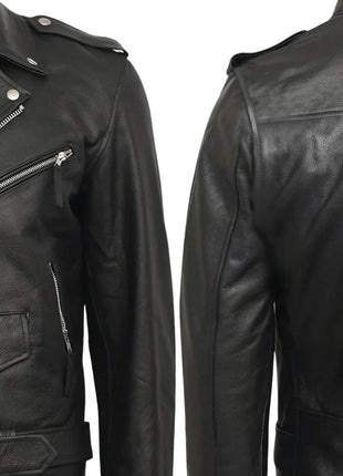 Men's Brown Moto Leather Jacket with Piping Mens Genuine Leather Biker Jacket CowhideDetails (Copy)