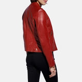Red Leather Biker Jacket Womens