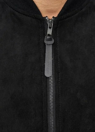 Men's Suede Leather Black Bomber Jacket