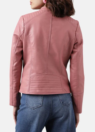 Pink Cafe Racer Quilted Leather Jacket Womens