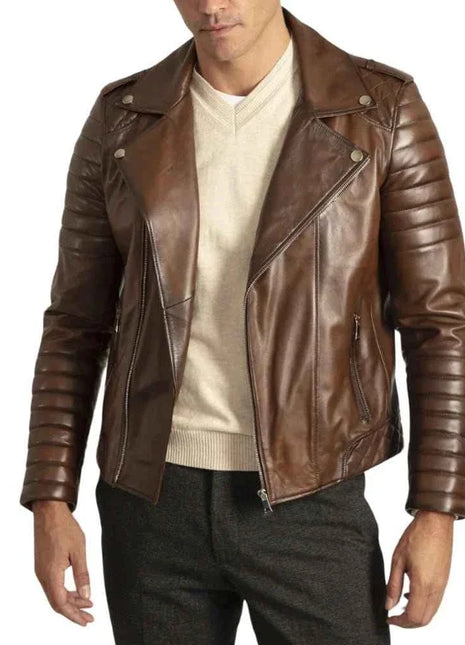 Mens Distressed Brown Leather Motorcycle Jacket