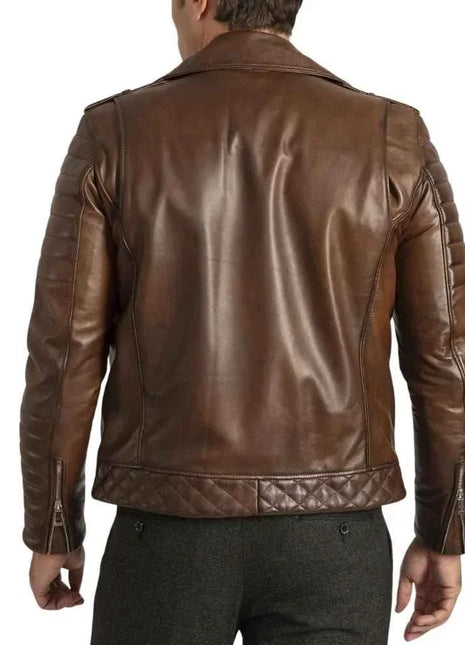Mens Distressed Brown Leather Motorcycle Jacket