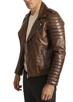 Mens Distressed Brown Leather Motorcycle Jacket