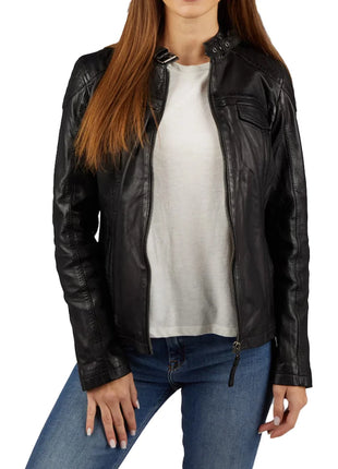 Womens Black Leather Biker Jacket