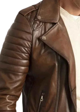 Mens Distressed Brown Leather Motorcycle Jacket