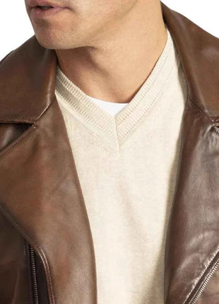 Mens Distressed Brown Leather Motorcycle Jacket