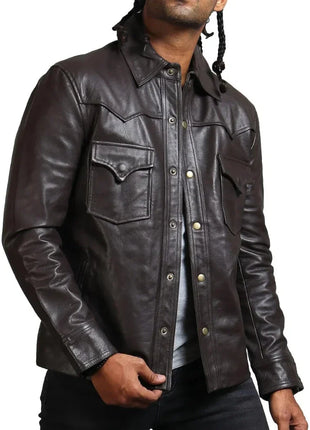 Men's Governor Trucker Dark Brown Leather Jacket