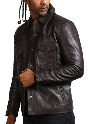 Men's Governor Trucker Dark Brown Leather Jacket