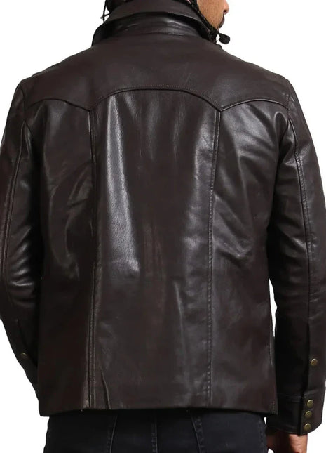Men's Governor Trucker Dark Brown Leather Jacket