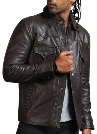 Men's Governor Trucker Dark Brown Leather Jacket
