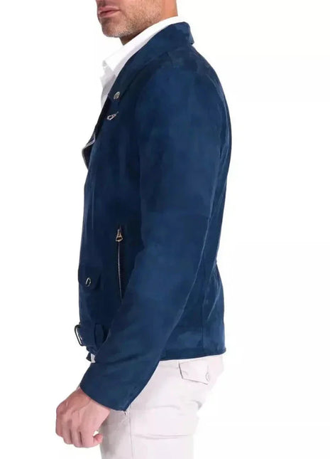 Men's Biker Blue Suede Leather Jacket