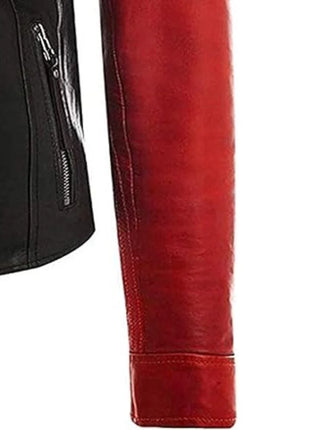 Slim Fit Two-Tone Asymmetrical Biker Leather Motorcycle Jacket Women