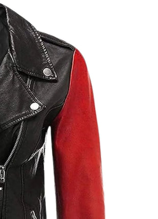 Slim Fit Two-Tone Asymmetrical Biker Leather Motorcycle Jacket Women