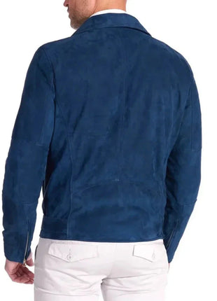 Men's Biker Blue Suede Leather Jacket