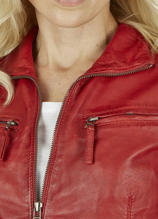 Women's Maroon Cafe Racer Leather Biker Jacket