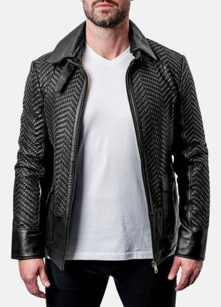 Mens Black Snakeskin Textured Leather Jacket