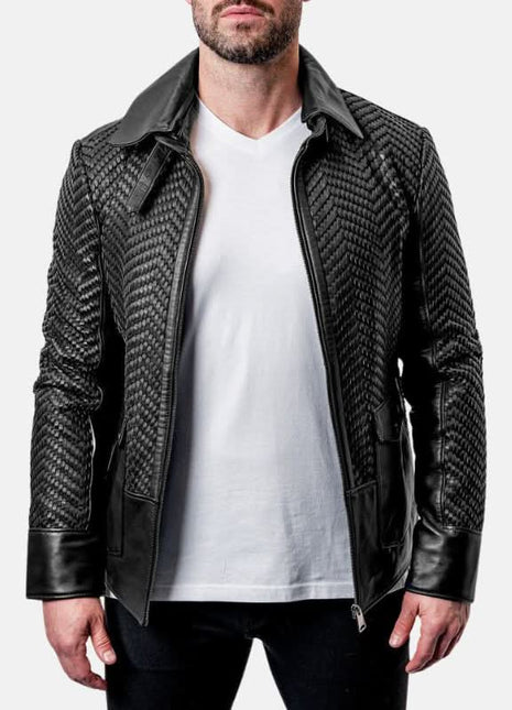 Mens Black Snakeskin Textured Leather Jacket