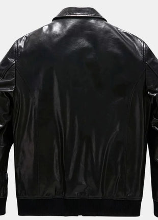 Mens Patched Black Bomber Leather Jacket
