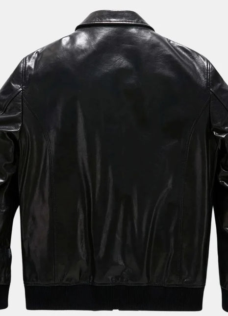 Mens Patched Black Bomber Leather Jacket